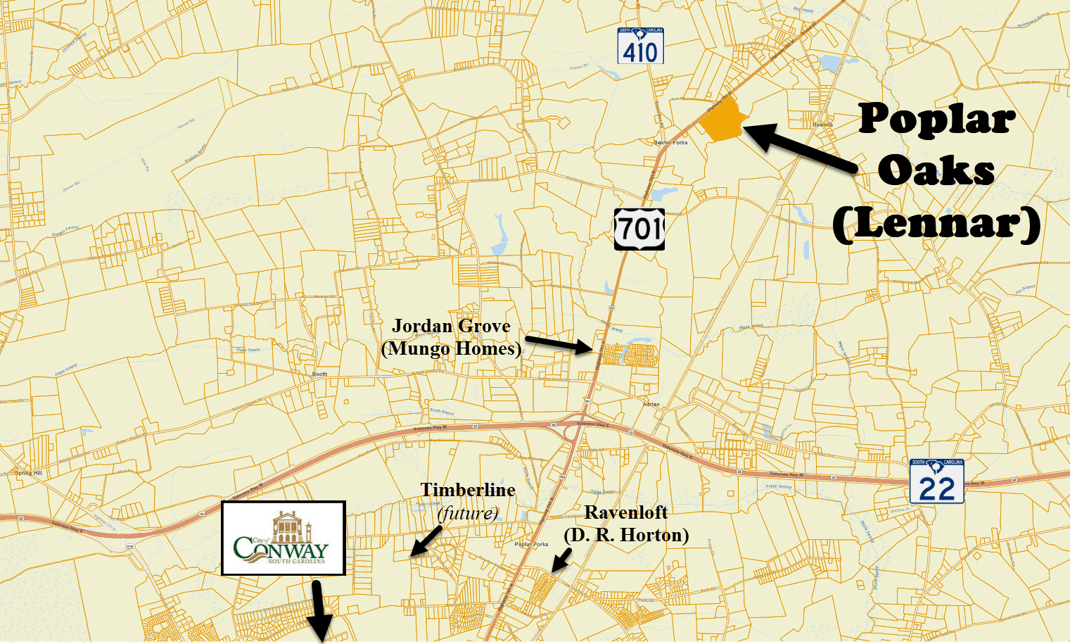 New home community of Poplar Oaks in Conway by Lennar